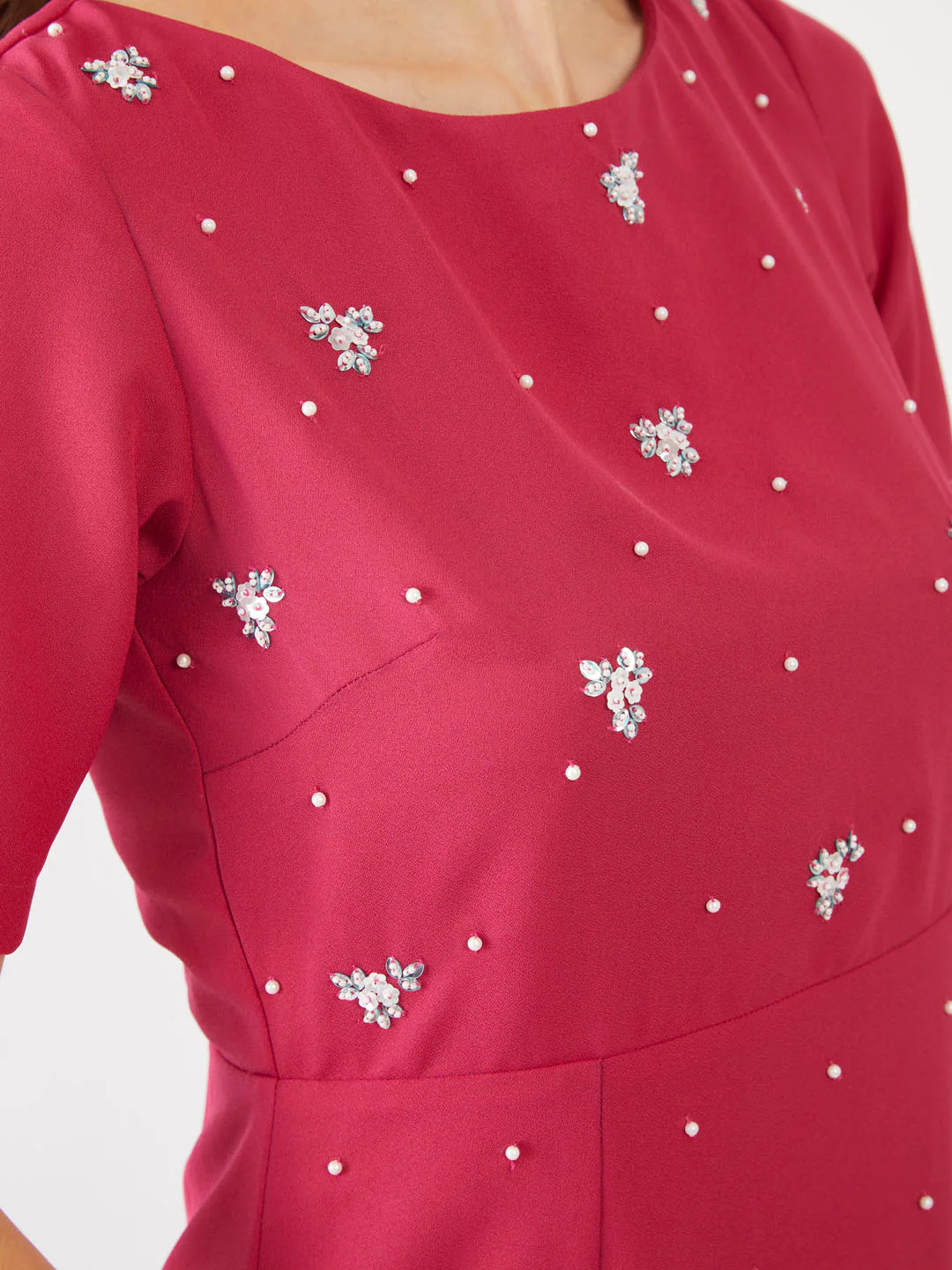 Pink Embellished Short Dress - Image 6