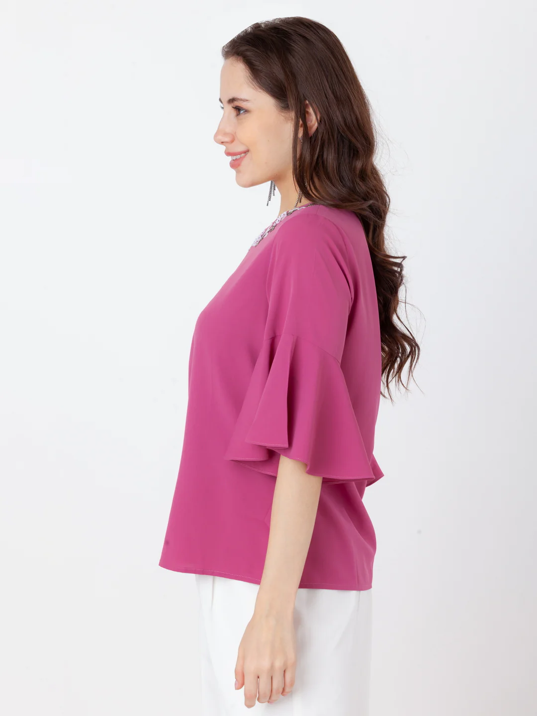 Pink Embroidered Regular Top - Image 3