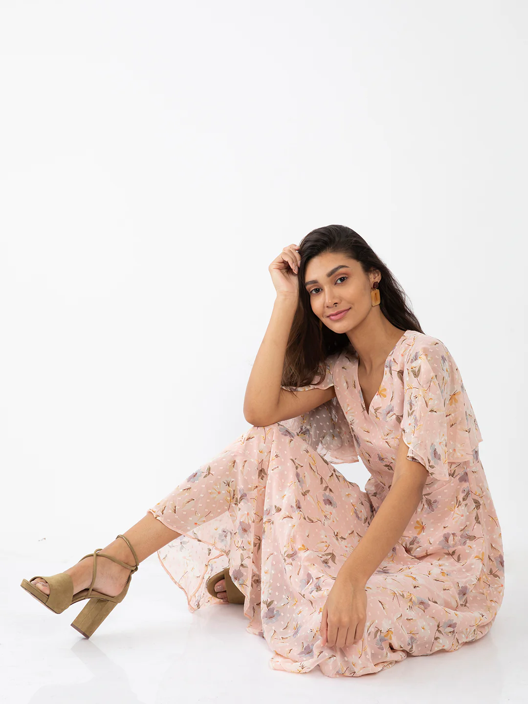 Pink Floral Print A-Line Maxi Dress