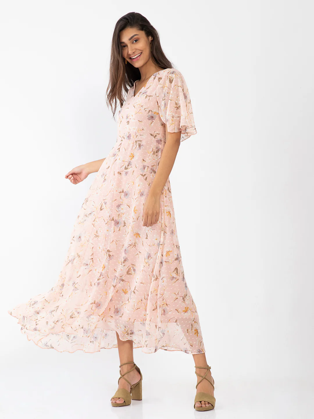 Pink Floral Print A-Line Maxi Dress - Image 5