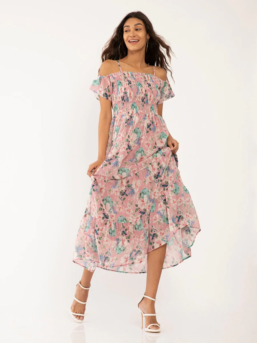 Pink Floral Print Fit & Flare Maxi Dress - Image 2
