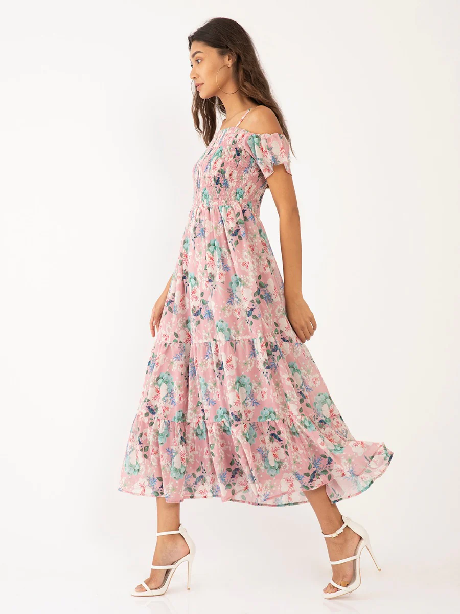 Pink Floral Print Fit & Flare Maxi Dress - Image 3