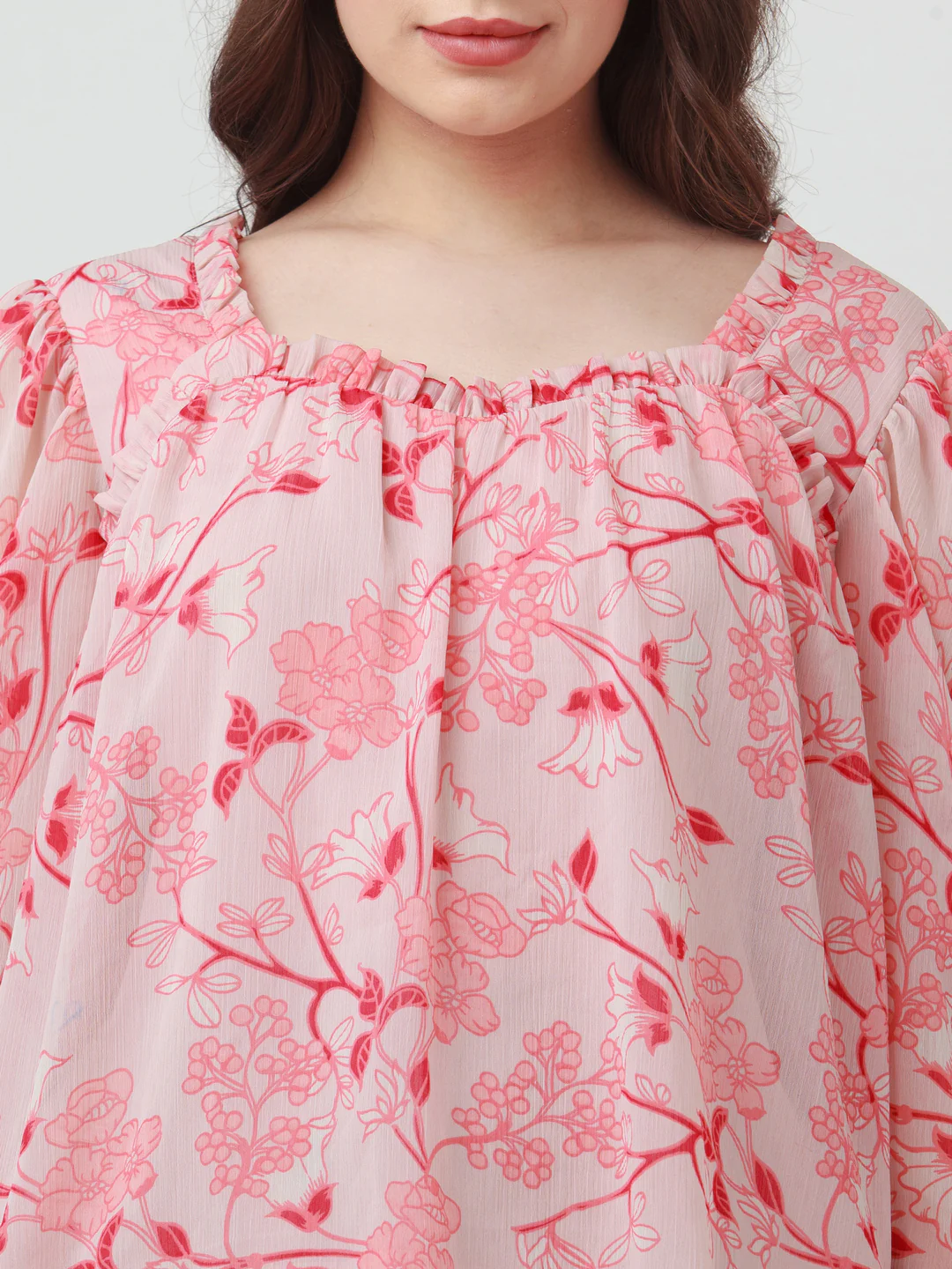 Pink Floral Print Gathered Top - Image 6