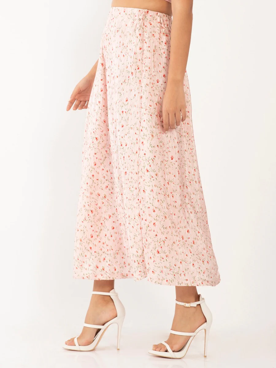 Pink Floral Print Pleated Skirt - Image 4