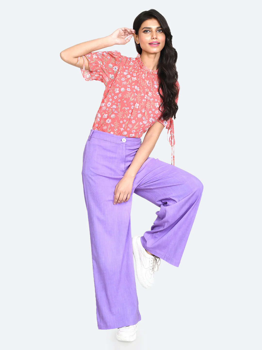 Pink Floral Print Puff Sleeve Top