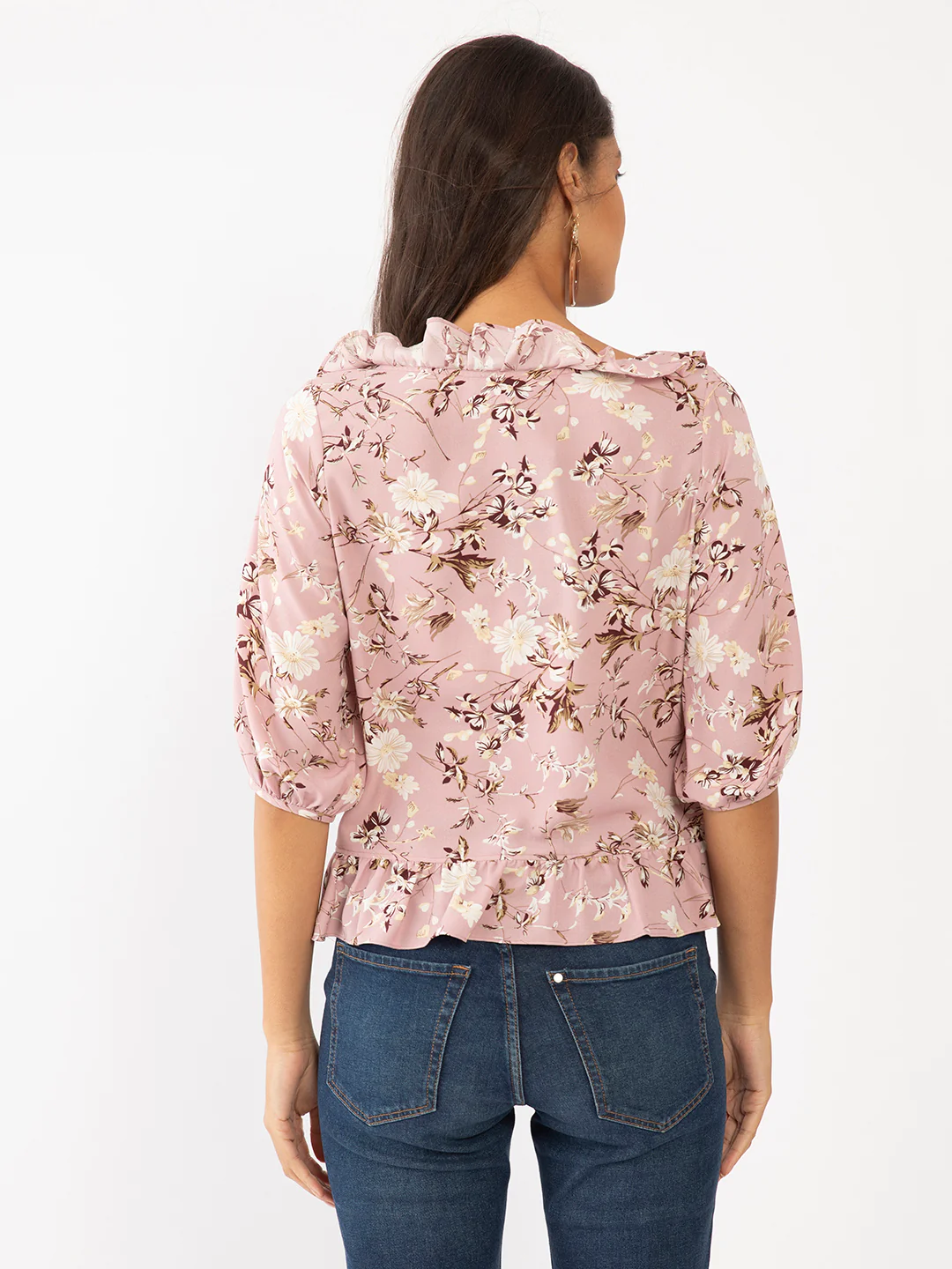 Pink Floral Print Ruffled Top - Image 4