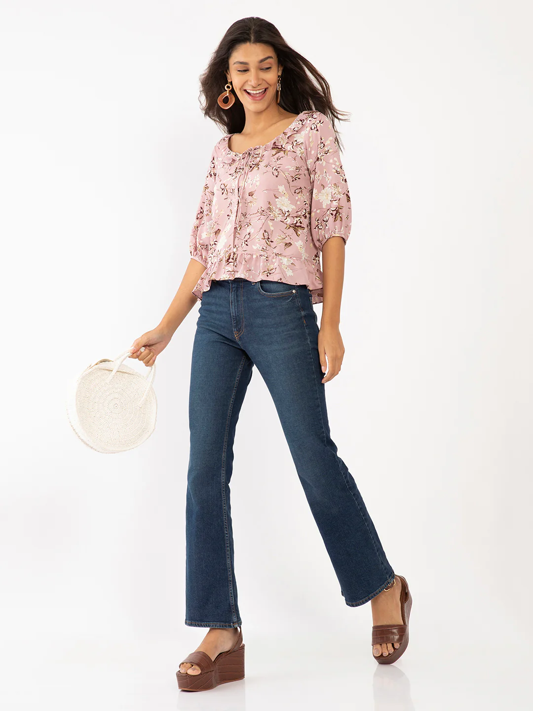 Pink Floral Print Ruffled Top - Image 5