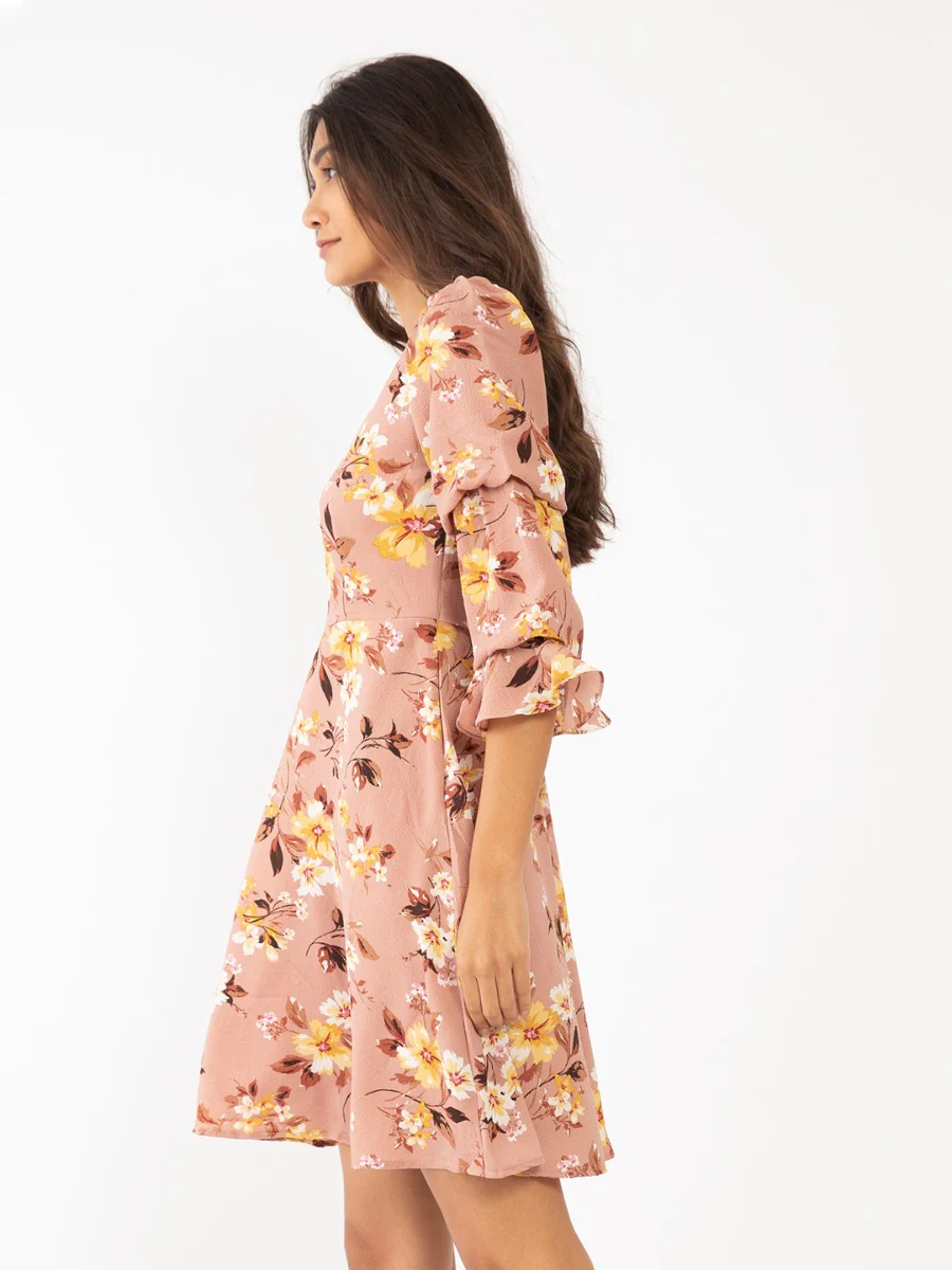 Pink Floral Print Short Dress - Image 3