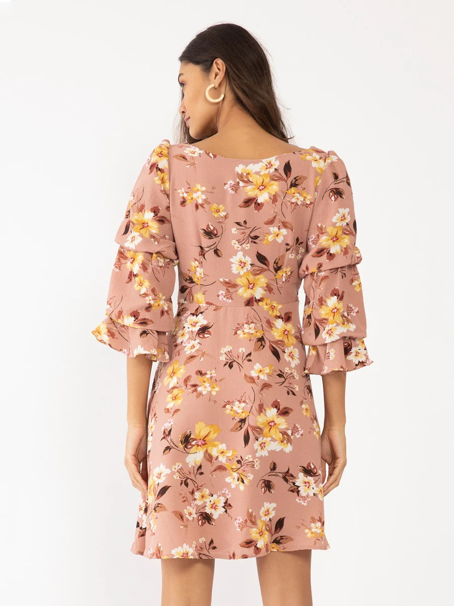 Pink Floral Print Short Dress - Image 4
