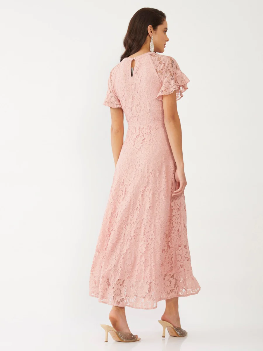 Pink Lace Flared Sleeve Maxi Dress - Image 4