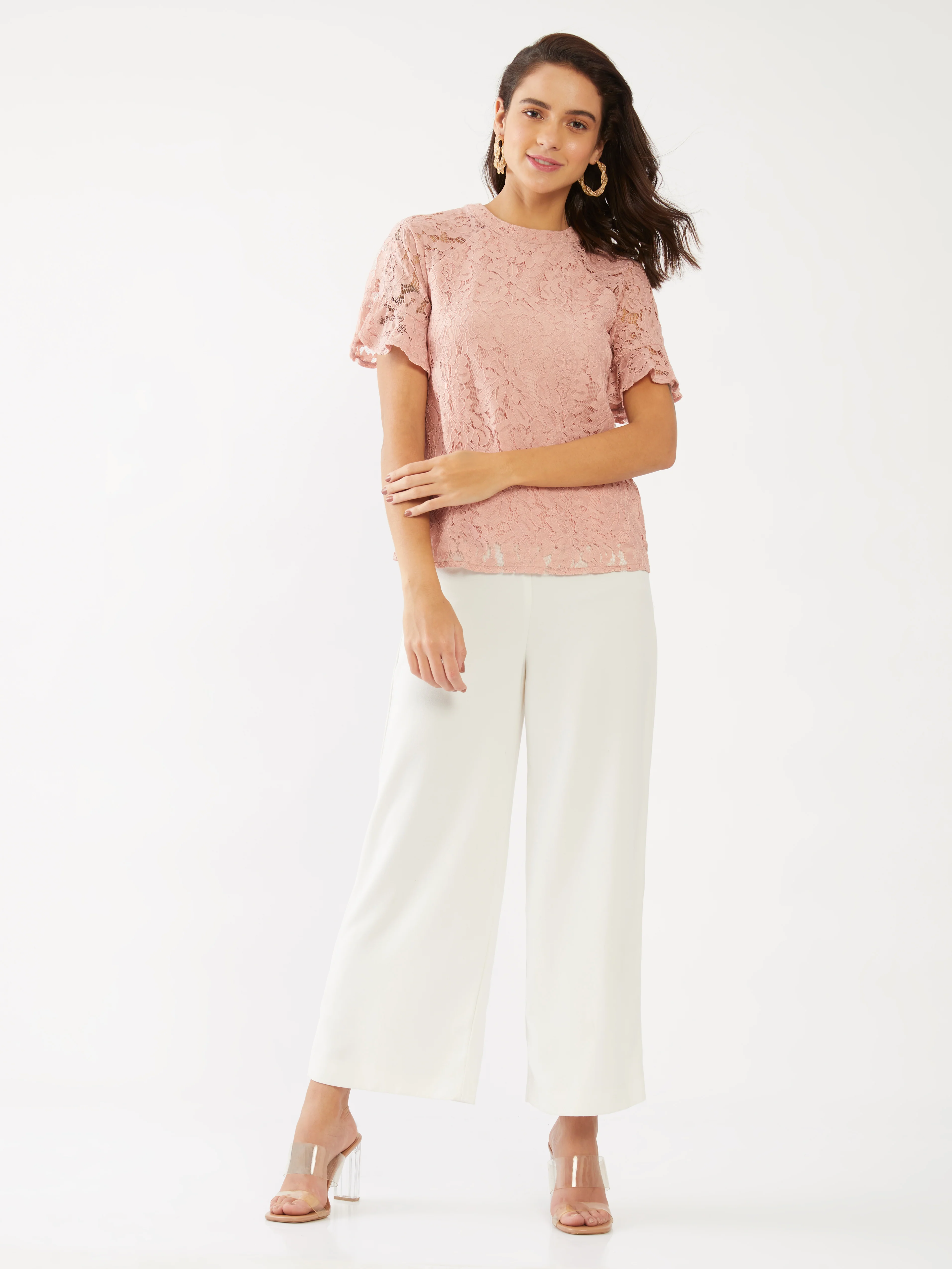 Pink Lace Flared Sleeve Top - Image 5