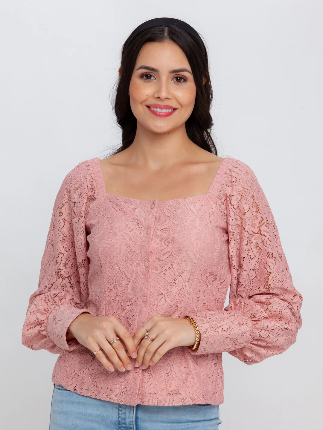 Pink Lace Puff Sleeve Top - Image 2