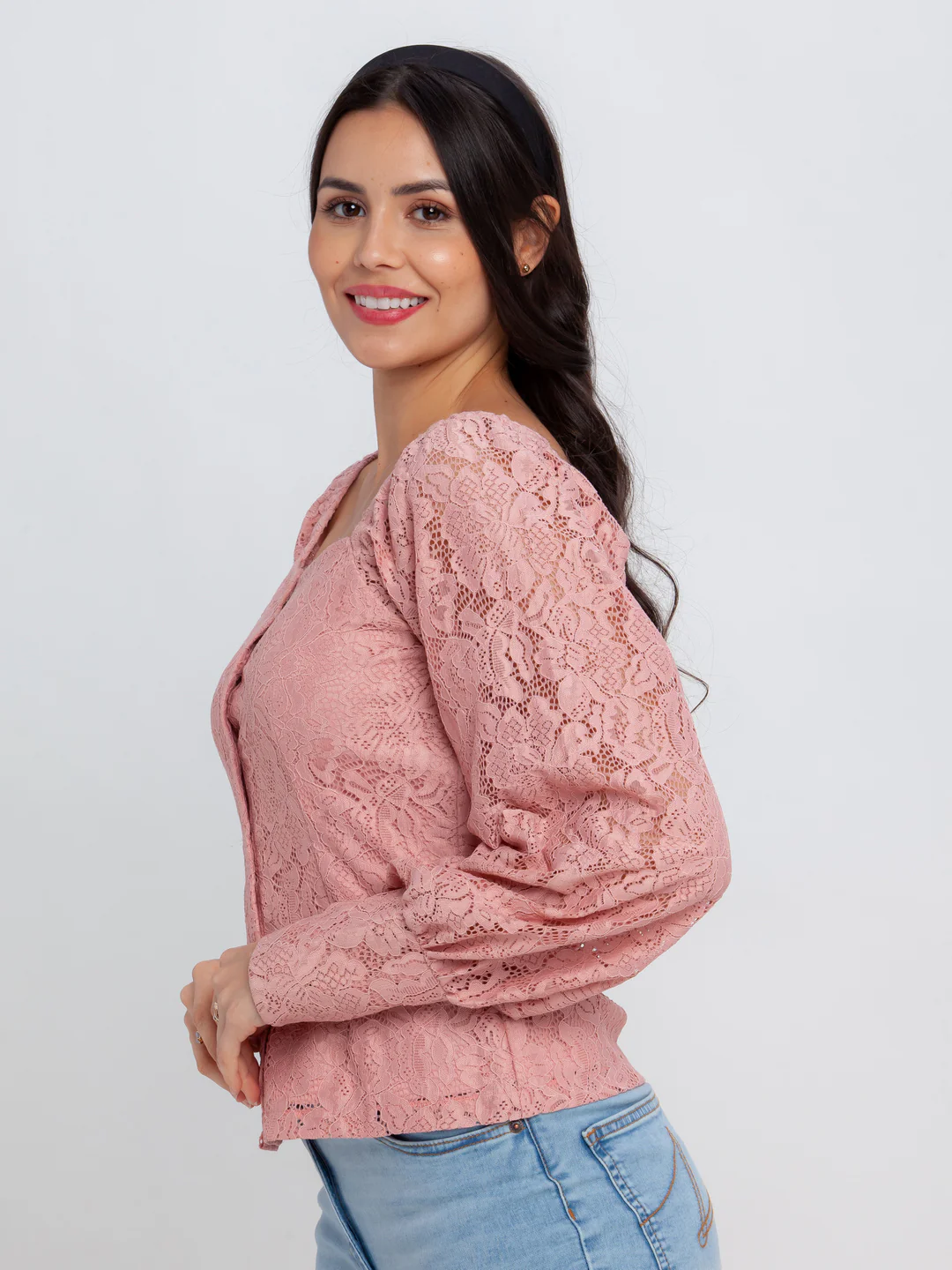 Pink Lace Puff Sleeve Top - Image 3