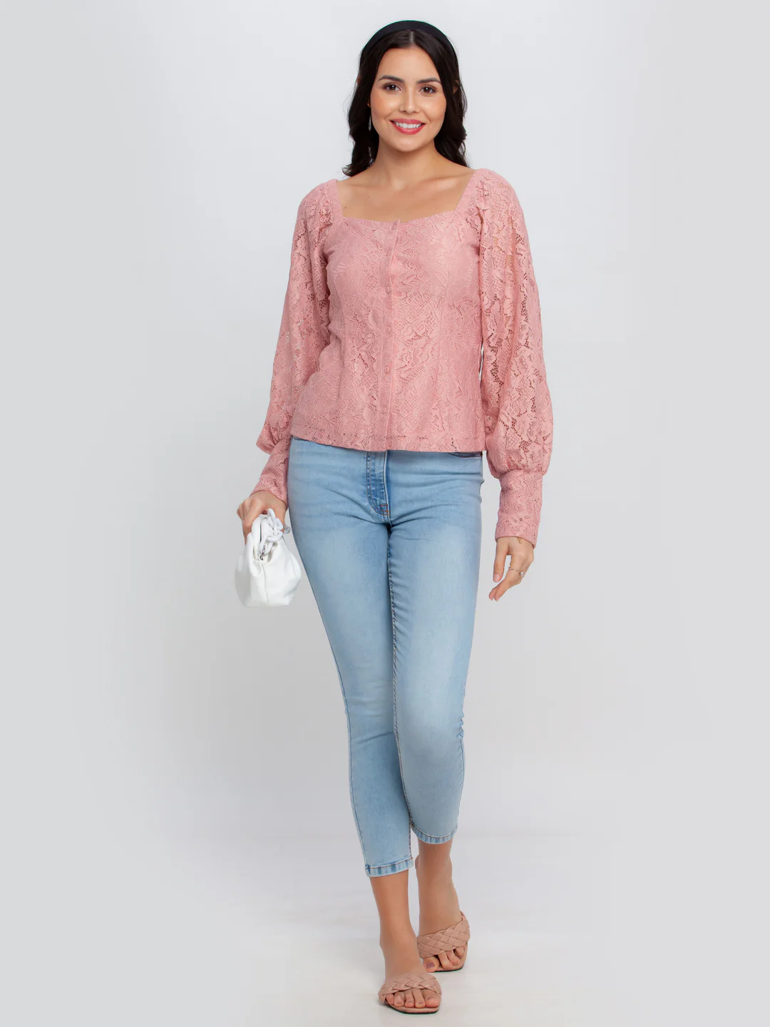 Pink Lace Puff Sleeve Top - Image 5