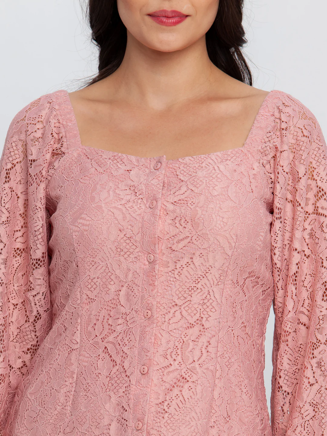 Pink Lace Puff Sleeve Top - Image 6