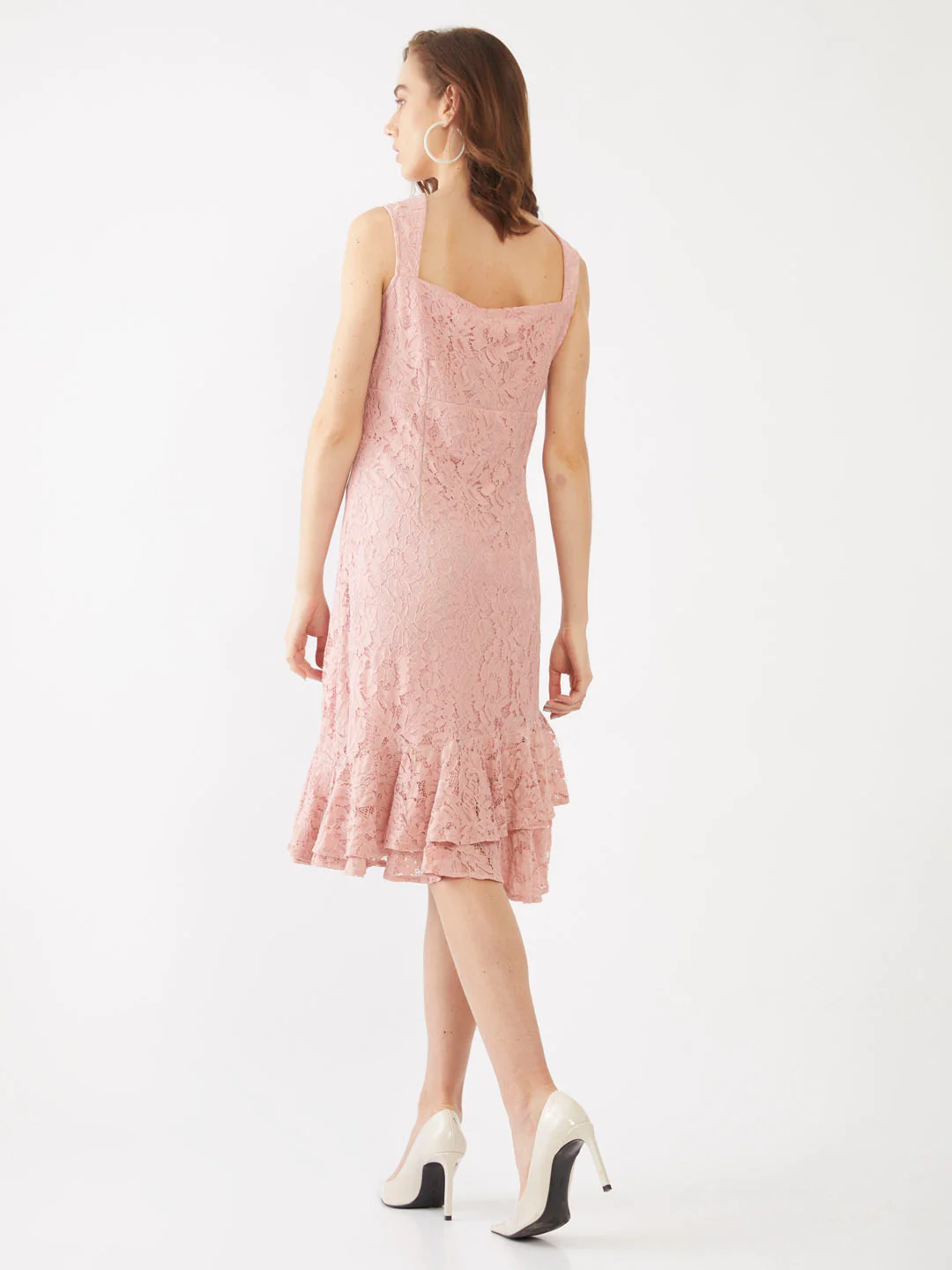 Pink Lace Ruffled Midi Dress - Image 4