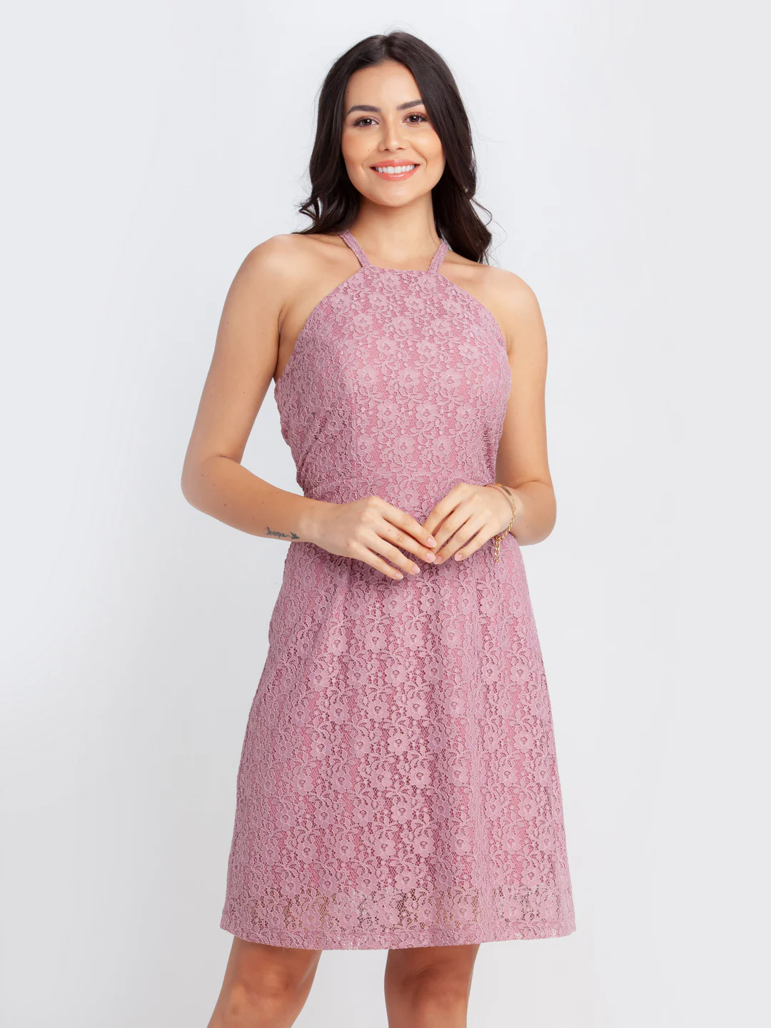 Pink Lace Strappy Short Dress - Image 2