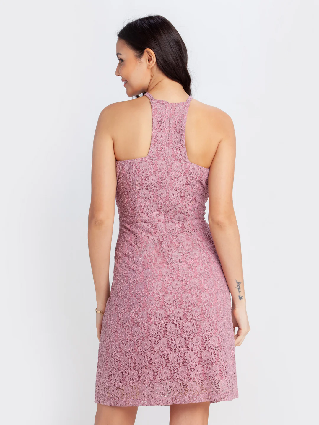 Pink Lace Strappy Short Dress - Image 4