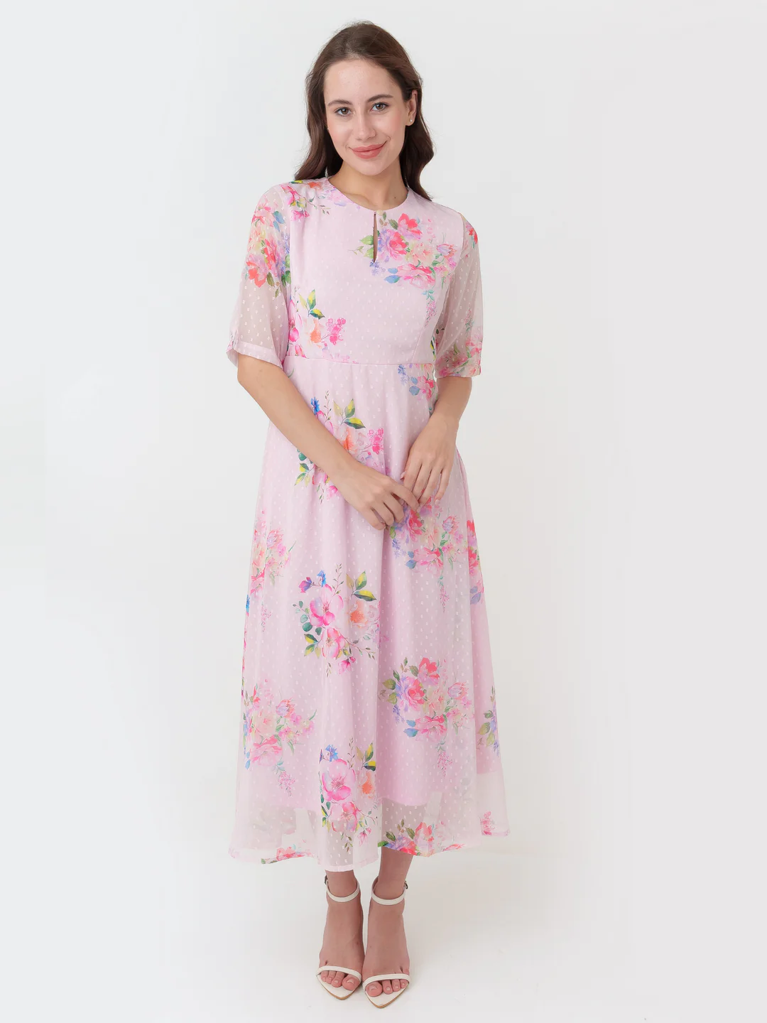 Pink Printed A-Line Maxi Dress - Image 2