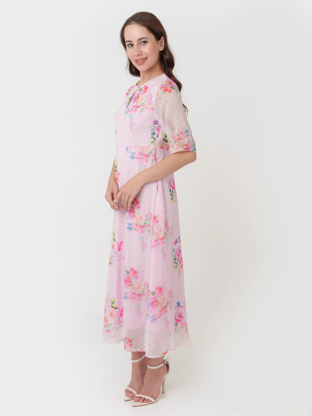 Pink Printed A-Line Maxi Dress - Image 3