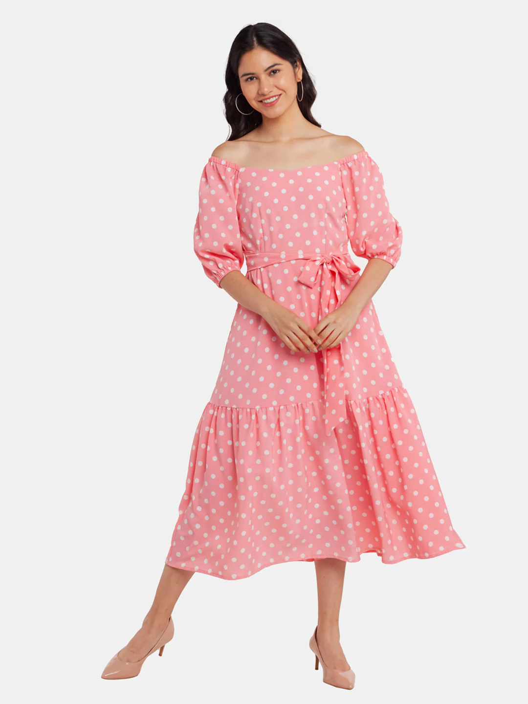 Pink Printed A-Line Maxi Dress