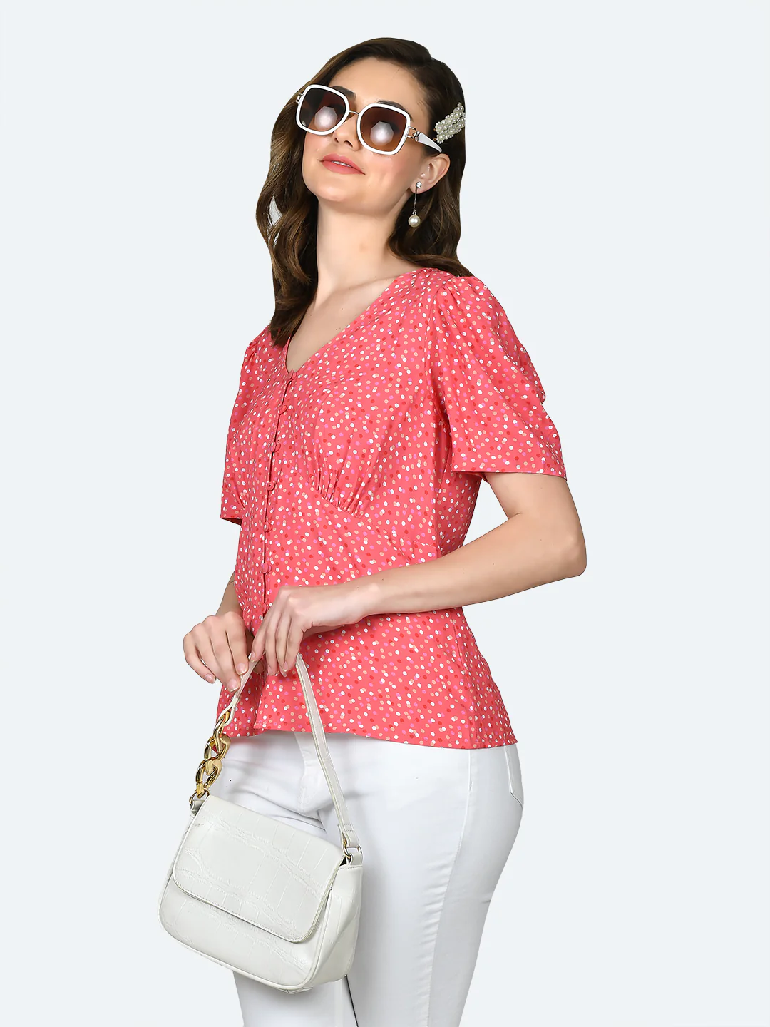 Pink Printed Empire Top - Image 3