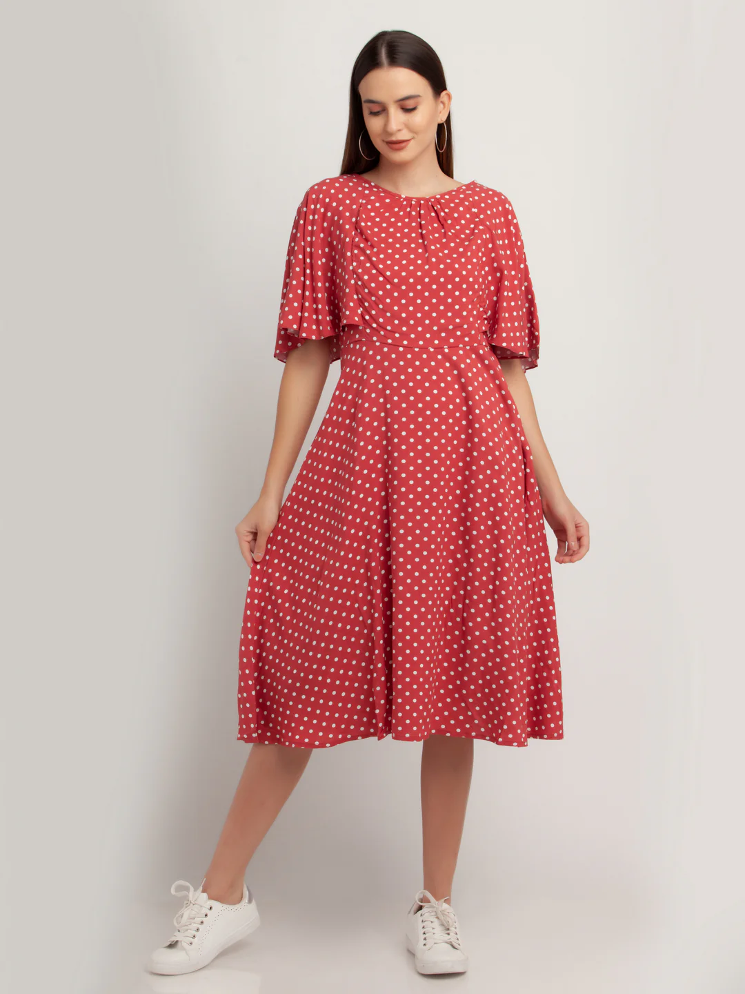 Pink Printed Flared Sleeve Midi Dress - Image 2