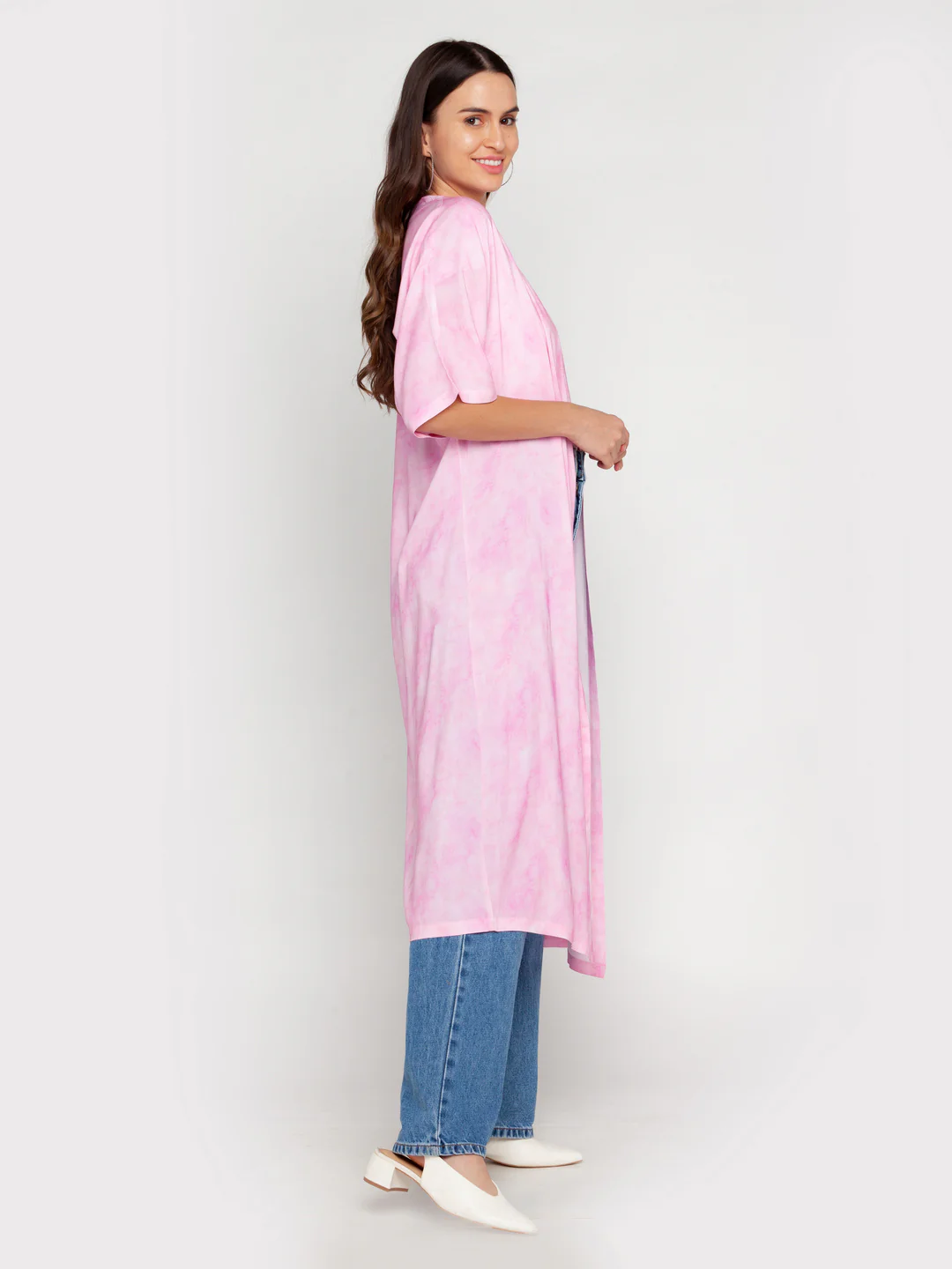 Pink Printed Flared Sleeve Shrug - Image 3