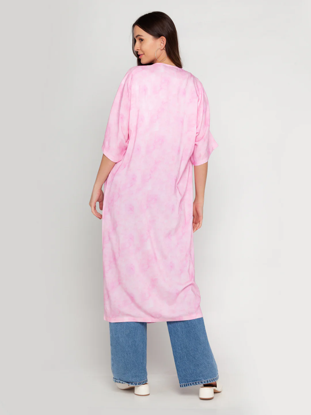 Pink Printed Flared Sleeve Shrug - Image 4