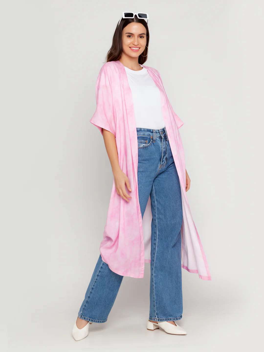 Pink Printed Flared Sleeve Shrug - Image 5