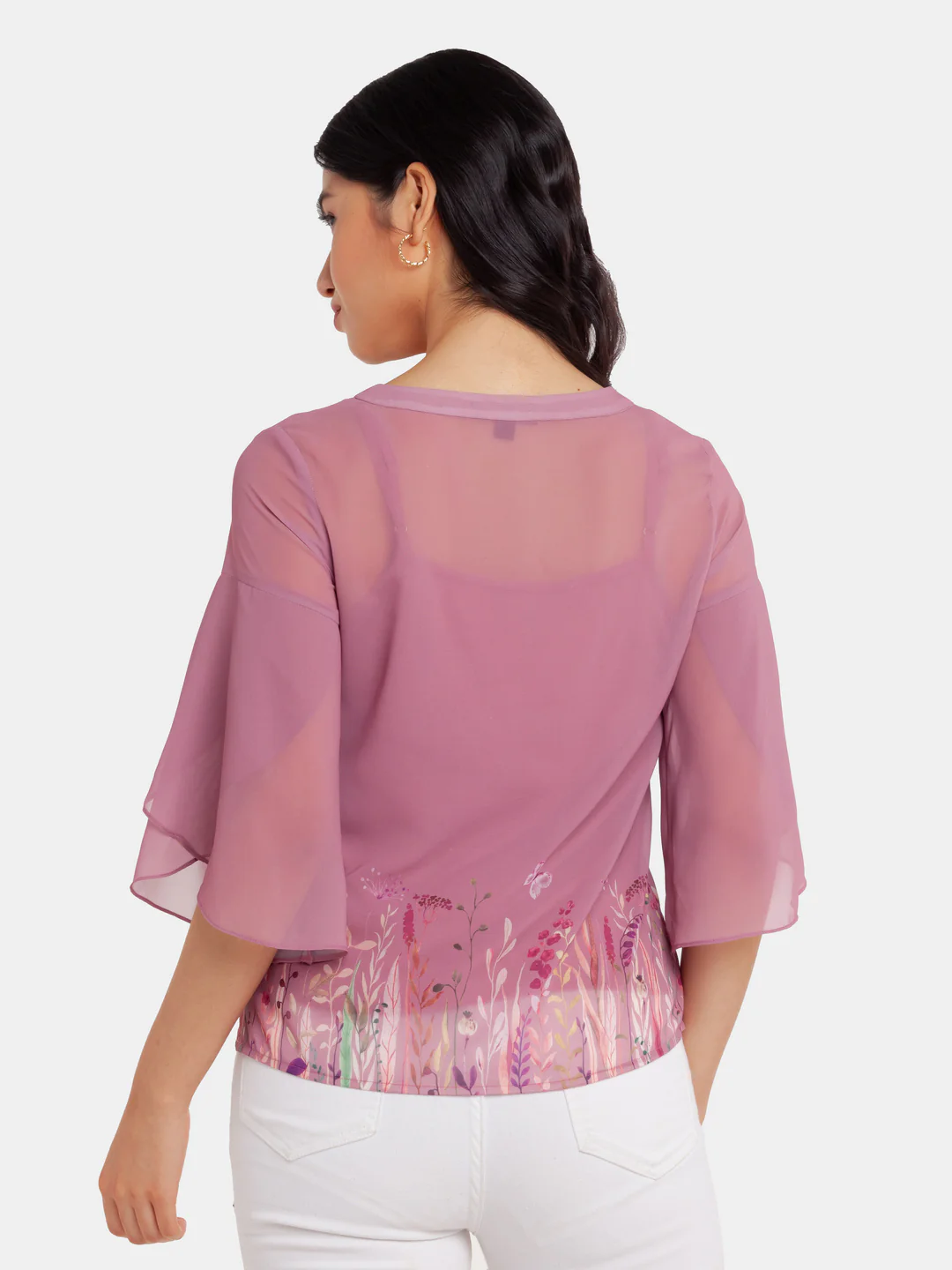 Pink Printed Flared Sleeve Top - Image 4