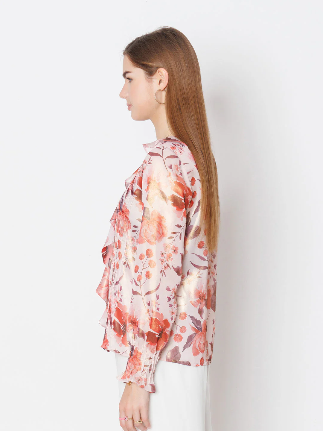 Pink Floral Print Shirt Style Top - Image 3