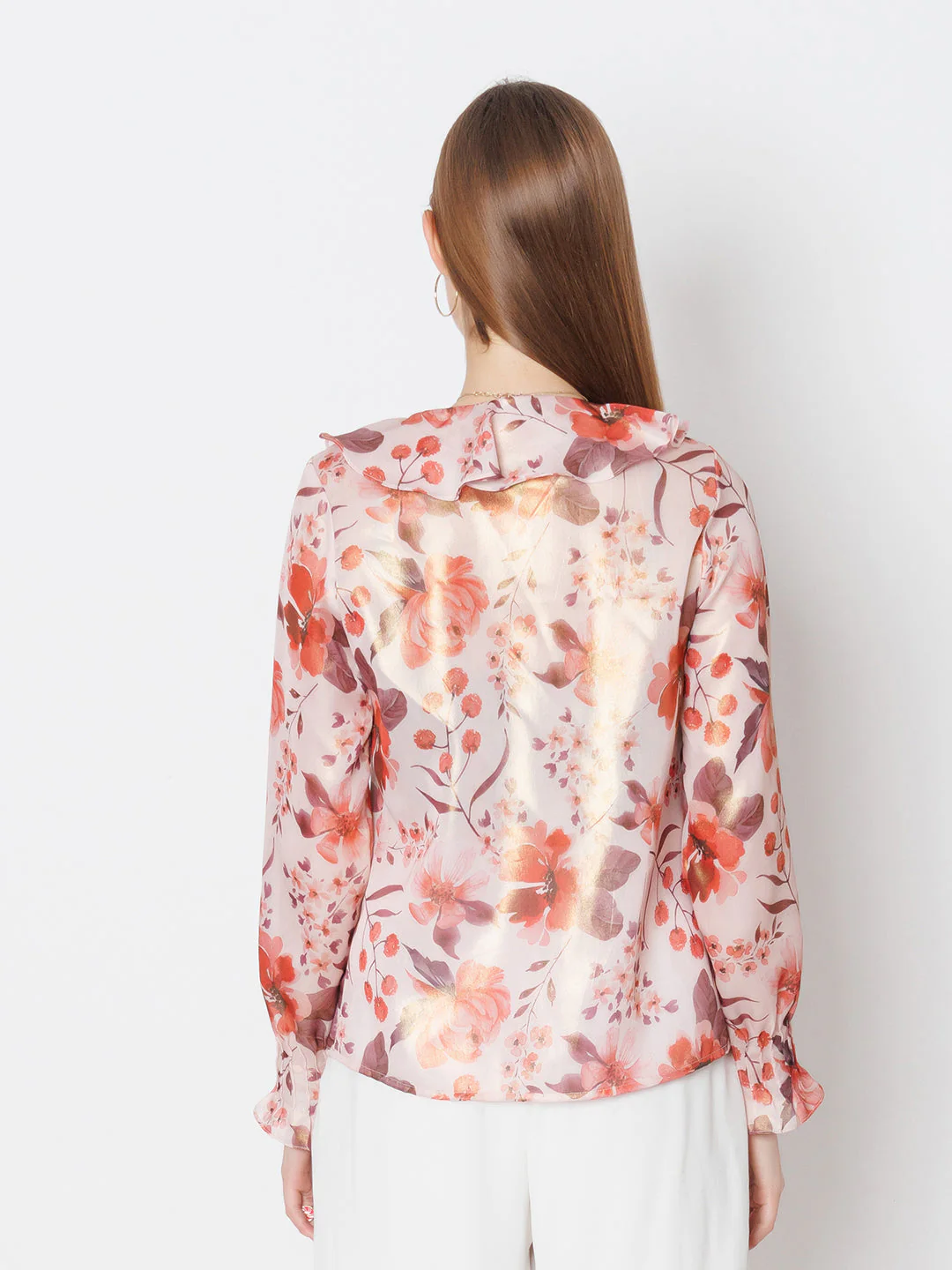 Pink Floral Print Shirt Style Top - Image 4
