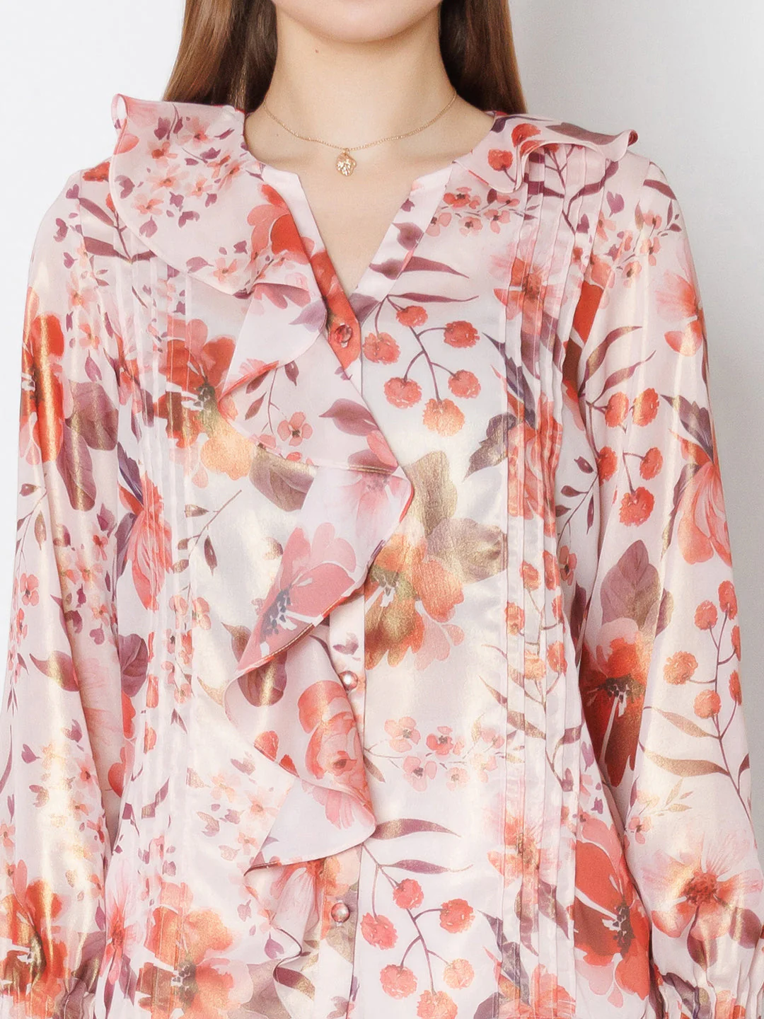 Pink Floral Print Shirt Style Top - Image 6