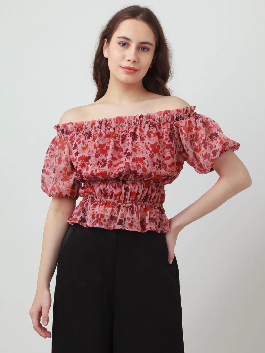 Pink Printed Off Shoulder Top - Image 2