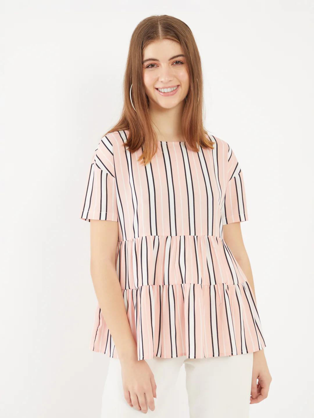Pink Printed Peplum Top - Image 2