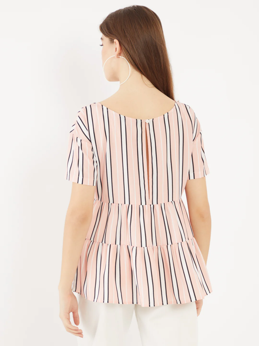 Pink Printed Peplum Top - Image 4