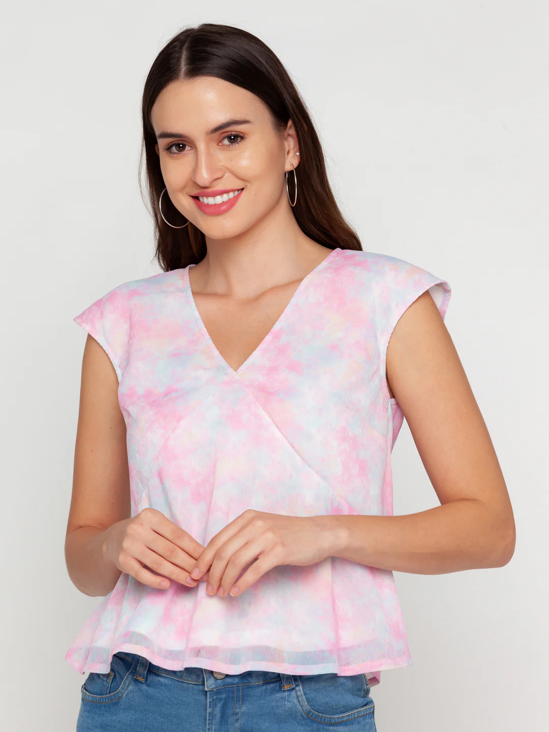 Pink Printed Peplum Top - Image 2