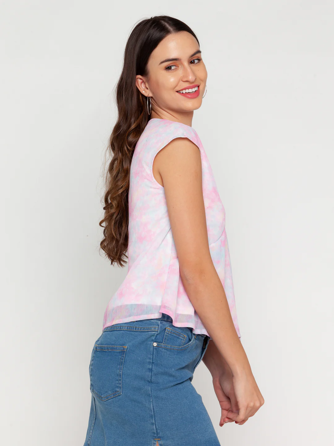 Pink Printed Peplum Top - Image 3