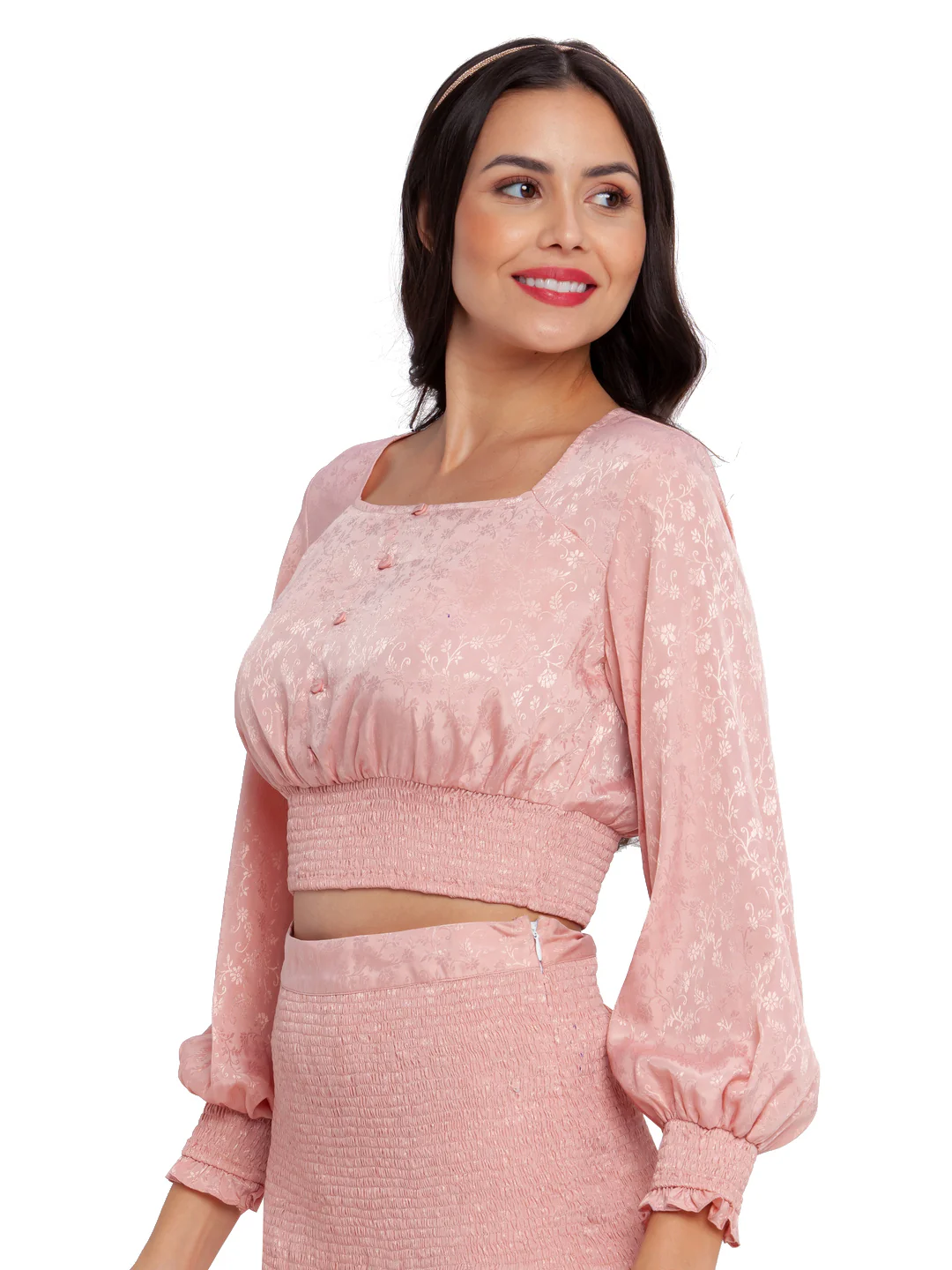 Pink Printed Puff Sleeve Top - Image 5