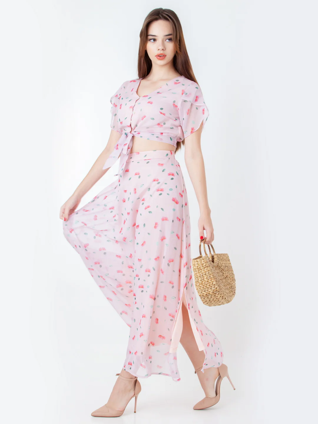 Pink Printed Regular Cropped Top