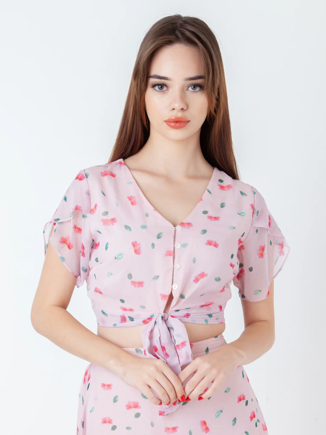 Pink Printed Regular Cropped Top - Image 2