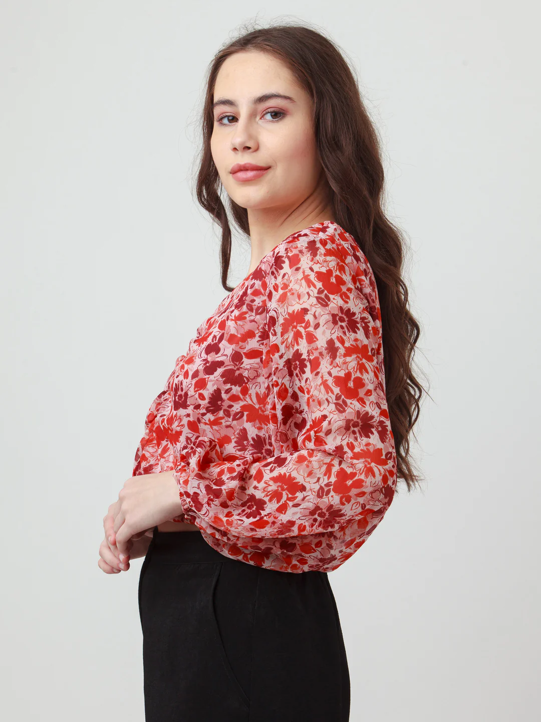 Pink Printed Ruched Top - Image 3