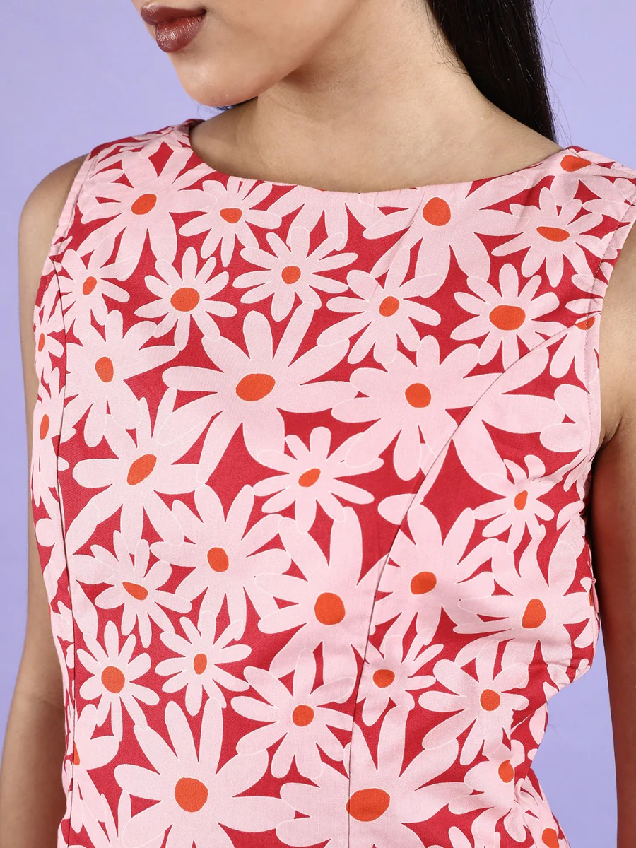 Pink Printed Short Dress - Image 4