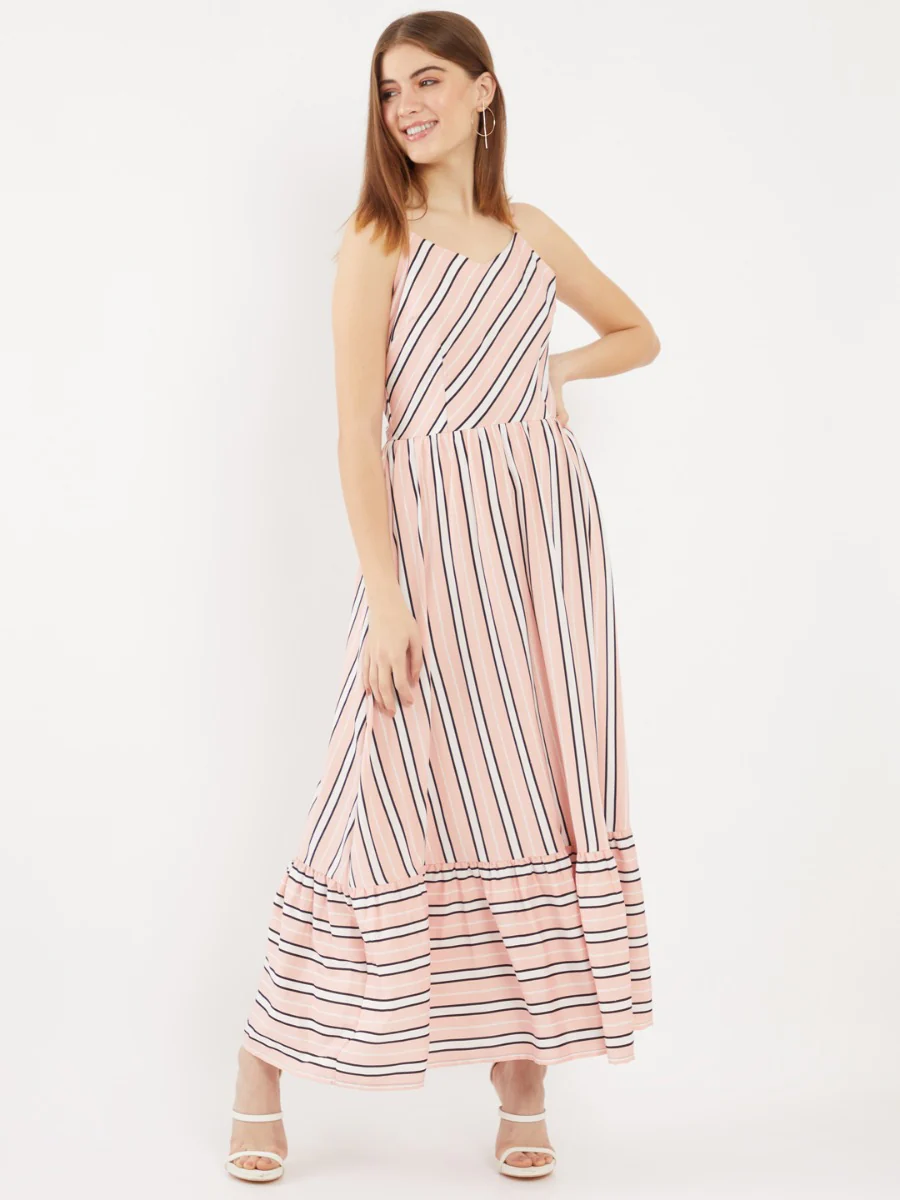 Pink Printed Strappy Maxi