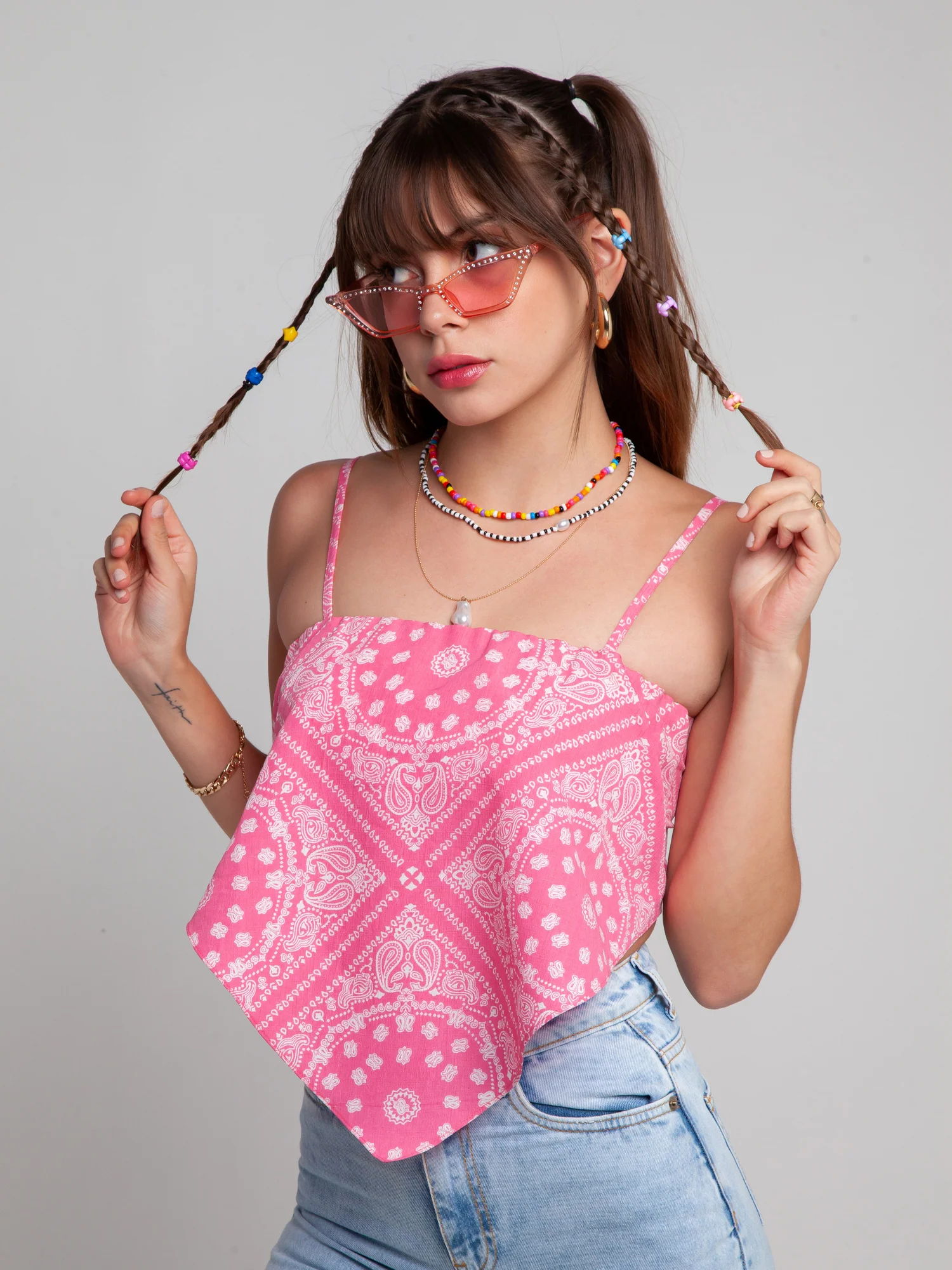 Pink Printed Strappy Top - Image 6