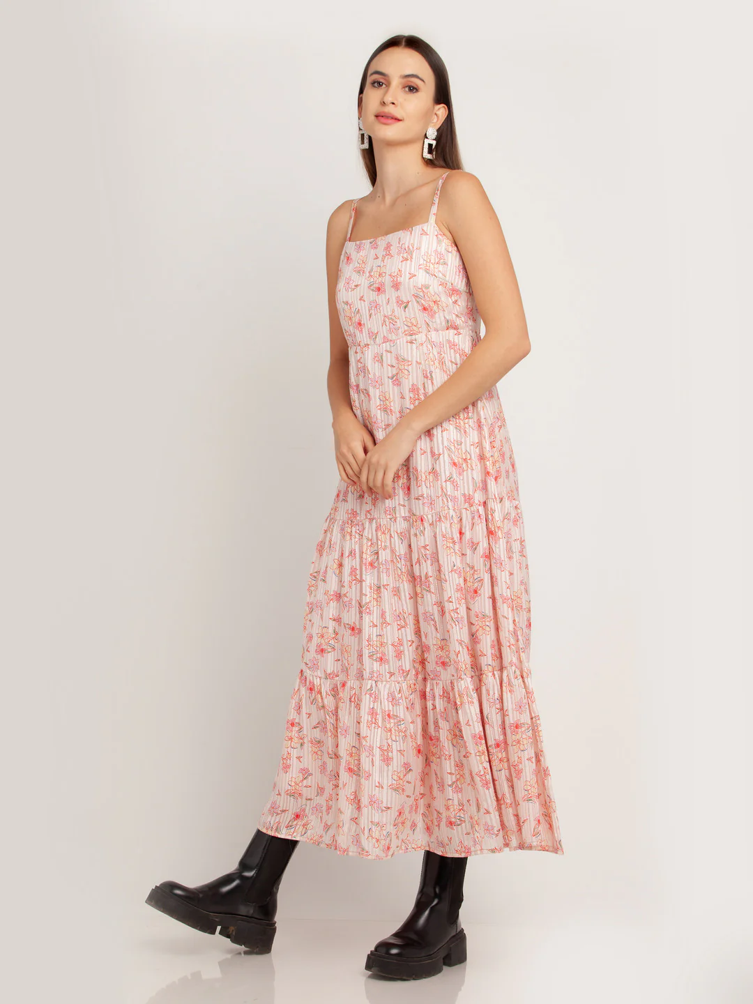 Pink Printed Tiered Maxi Dress - Image 2