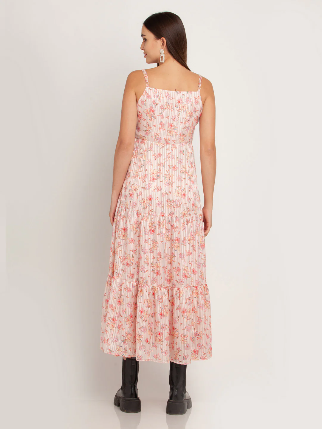 Pink Printed Tiered Maxi Dress - Image 4