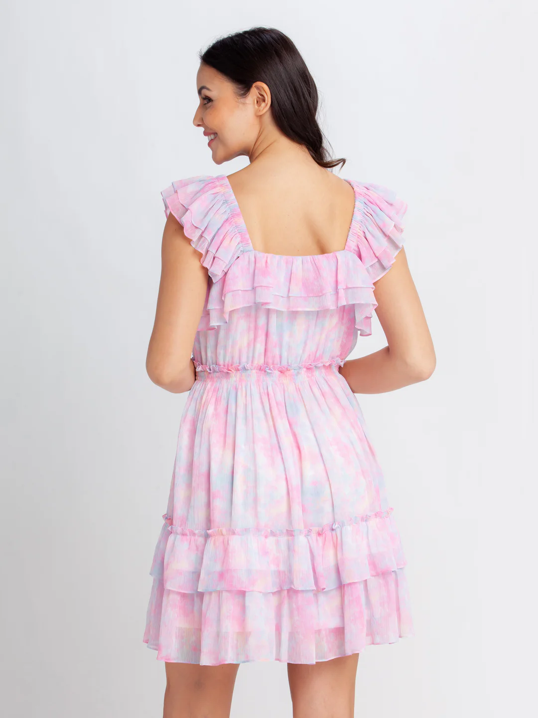 Pink Printed Tiered Short Dress - Image 4