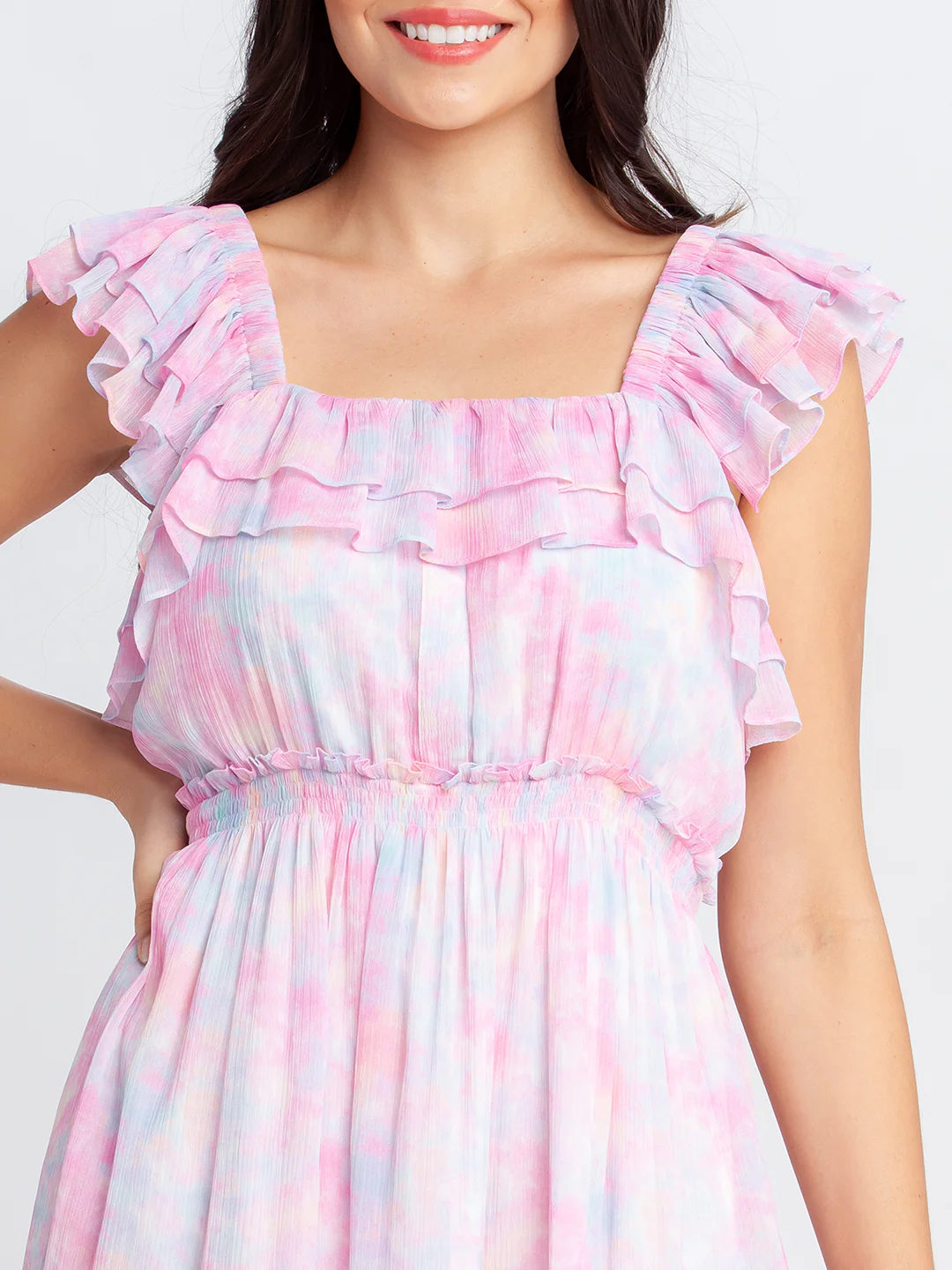 Pink Printed Tiered Short Dress - Image 6